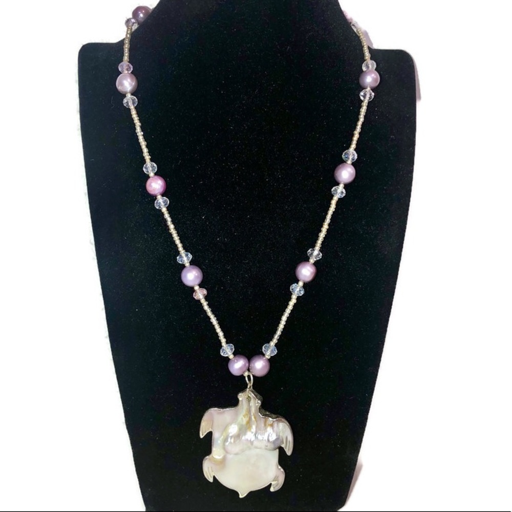 Mabe Blister Turtle Pearl Pendant Necklace 19"